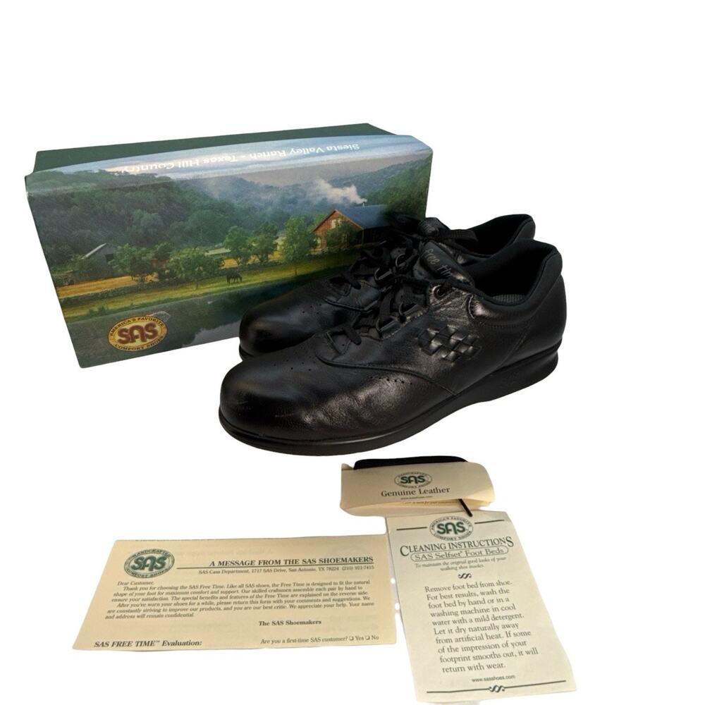 SAS Women's Free Time Sneaker Size 10.5S Black Leather Tripad Walk Shoe